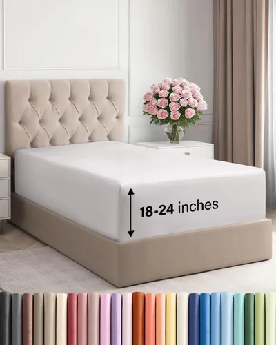 Miniatura 29 de Sábana bajera ajustable extra profunda tamaño completo – Sábana bajera individual de lujo para hotel únicamente – Se adapta fácilmente a colchones