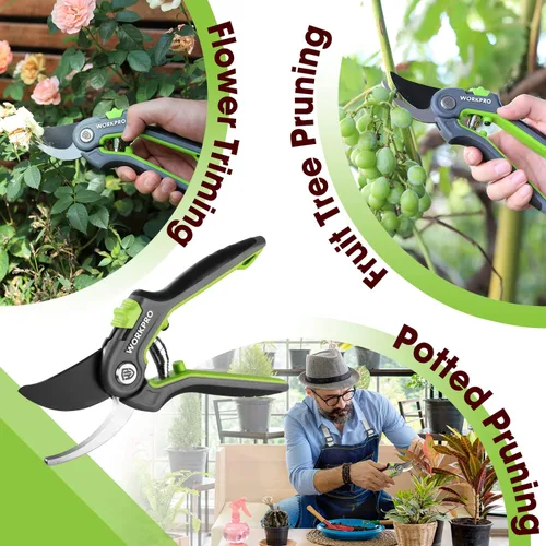 Miniatura 8 de WORKPRO Tijeras de podar de derivación, podadora de mano de jardinería de acero inoxidable de 8 pulgadas y tijeras de podar yunque, podadora de mano