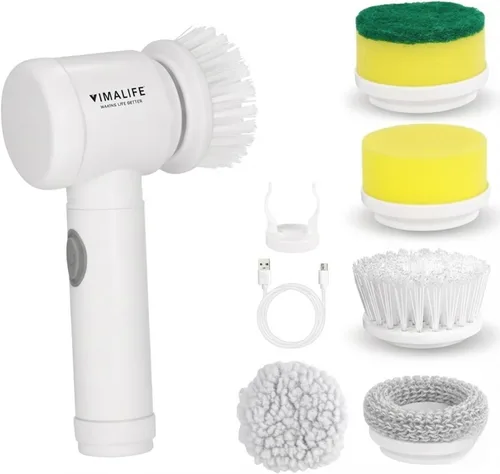 VIMALIFE Limpiador eléctrico giratorio, limpiador de baño inalámbrico IPX6 impermeable con 5 cabezales reemplazables, cepillo de limpieza eléctrico