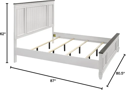 Miniatura 2 de Roundhill Furniture Clelane Shiplap - Cama con paneles de madera, tamaño Queen, color blanco desgastado y nogal