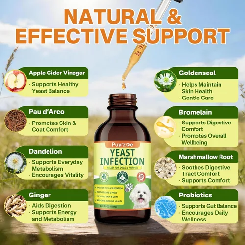 Miniatura 5 de puyrzoe Tratamiento natural de infección por levaduras para perros, picazón en las orejas, piel, patas y alivio de alergias, tratamiento de levadura