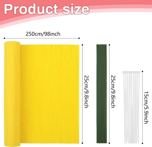 Miniatura 2 de MicButty - Juego de 42 flores de papel crepé, rollo de papel crepé con cinta floral, flores de alambre de hierro floral para manualidades, boda