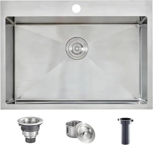 Miniatura 8 de VCCUCINE - Fregadero de cocina de 21 x 20 pulgadas, fregadero de cocina pequeño de acero inoxidable calibre 16, cuenco individual para exteriores