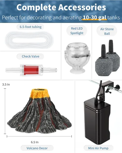 Miniatura 3 de Kit de adorno de volcán para acuario Uniclife Errupción volcánica con mini bomba de aire, foco LED rojo, piedra de aire burbujeador, tubo de línea
