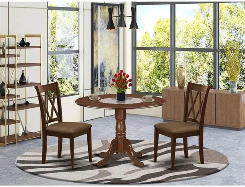 Miniatura 2 de East West Furniture DLCL3-MAH-C - Juego de mesa de comedor de 3 piezas para espacios pequeños que contiene una mesa de comedor redonda con gotas y 2