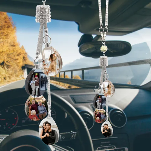 Miniatura 14 de WERWAES Los accesorios personalizados personalizados del espejo retrovisor del coche personalizan el colgante colgante de cristal de la foto