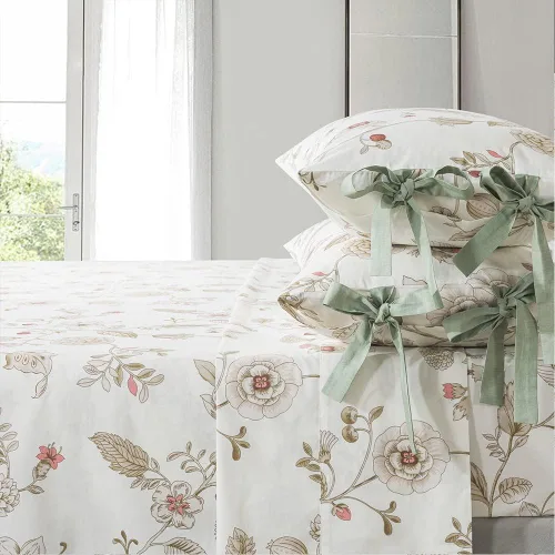 Miniatura 9 de FADFAY Juego de ropa de cama de 7 piezas, 100% algodón, diseño floral beige, tamaño Queen + funda de edredón, ropa de cama completa con flores rosas
