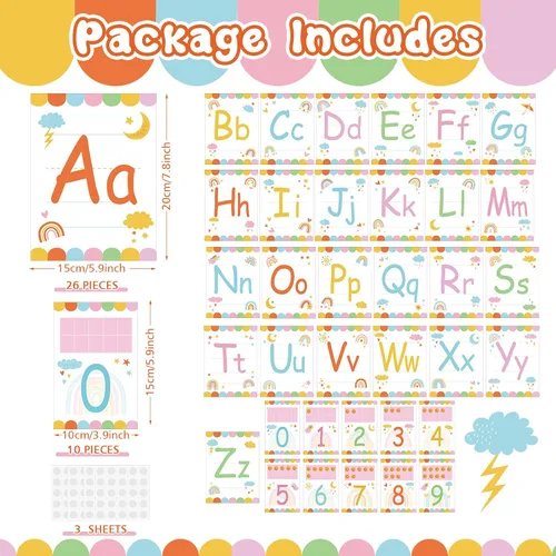 Miniatura 2 de Juego de 36 tablones de anuncios con números del alfabeto bohemio, tarjeta del alfabeto ABC y tarjeta de números del 0 al 9, decoración de pared