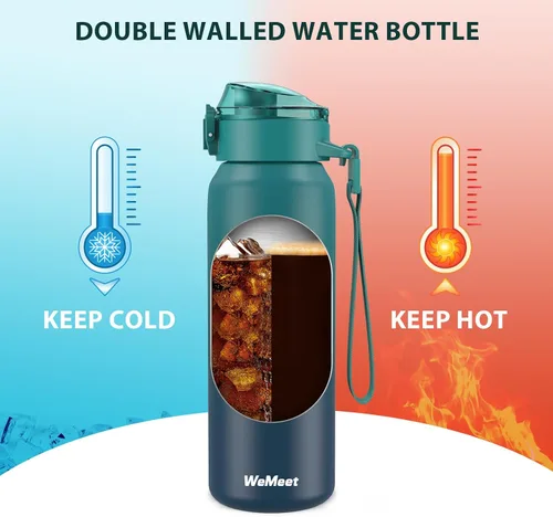 Miniatura 4 de WEMEET Botella de agua de 32 onzas con popote extraíble y tapa de boquilla, dos maneras de beber, botella de agua aislada de acero inoxidable 18/10
