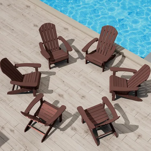 Miniatura 46 de YEFU Silla Adirondack de plástico resistente a la intemperie, sillas de patio con instalación fácil en 5 pasos, se ve exactamente como madera real