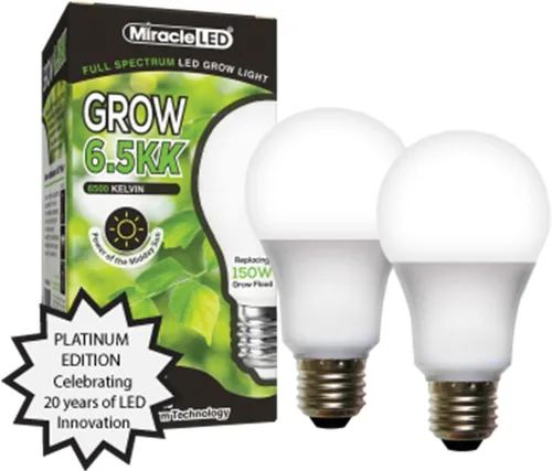 Miracle LED Bombilla de cultivo interior de 6.5KK – Bombillas de crecimiento de espectro completo de 6500 K para verduras, hierbas, hidroponía.