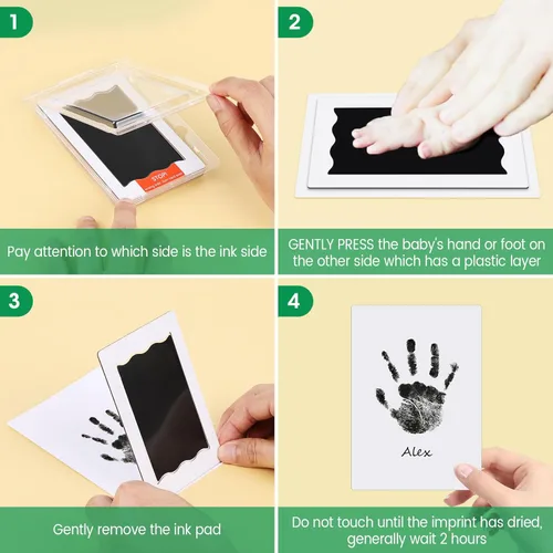 Miniatura 5 de Nabance Kit de manos y huellas para bebé, kit de huellas y manos sin tinta para recién nacidos, 4 almohadillas de impresión sin tinta con 2 marcos