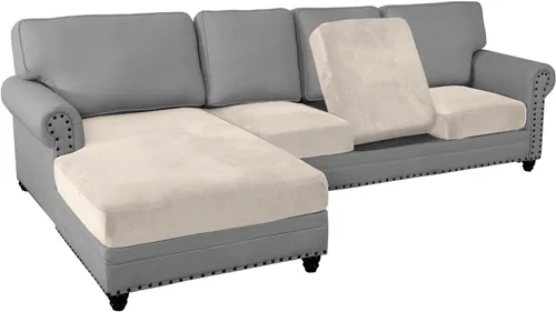 PrinceDeco - Fundas de sofá seccional de 4 piezas, fundas de sofá de terciopelo separadas en forma de L para chaise izquierda/derecha (3 plazas + 1