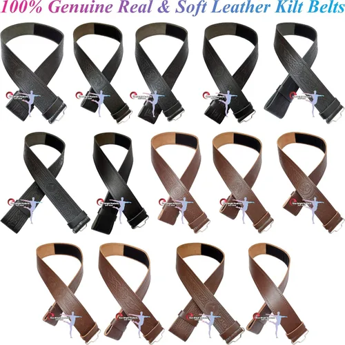 Miniatura 3 de Ever Bright Brown Black Kilt Belts Classic - Cinturón de piel auténtica