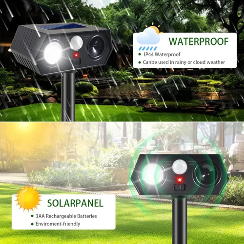 Miniatura 3 de Paquete de 4 repelentes solares ultrasónicos de animales para exteriores, dispositivos solares de disuasión de osos con sensor de movimiento