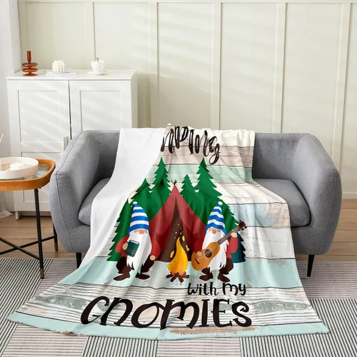 Miniatura 10 de jejeloiu Manta de cama de campamento para todas las estaciones, manta de franela de vellón con temática de campamento feliz, manta peluda de madera