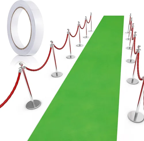 Miniatura 12 de Shappy Alfombra negra para fiesta, 55 GSM de grosor con cinta de alfombra, alfombra de pasillo para Halloween, graduado, boda, fiesta, pista