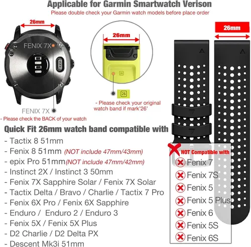 Miniatura 3 de Abanen Correa de reloj de silicona para Garmin Fenix 8 2.008 in, epix Pro de 2.008 in, Instinct 2X / Instinct 3 de 1.77 pulgadas, ajuste rápido 26