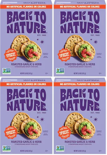 Back to Nature - Galletas de trigo Stoneground - Ajo y hierbas - Ingredientes reales como trigo de grano entero, semillas de lino y sal marina - Sin
