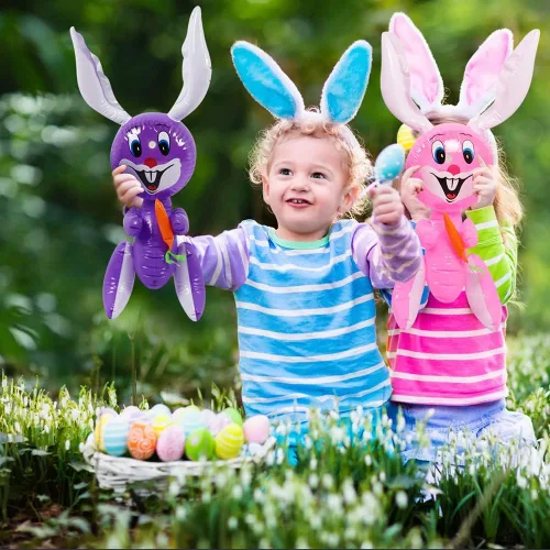Miniatura 6 de ArtCreativity Conejito de Pascua inflable de 23 pulgadas con inflables de zanahoria, juego de 4 conejitos inflables, suministros de búsqueda