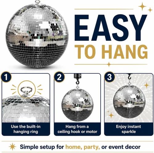 Miniatura 6 de Youdepot - Paquete de bolas de discoteca de 12 y 16 pulgadas, decoraciones de bola de espejo plateada para fiestas, bodas, Navidad y decoración
