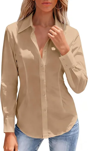 Miniatura 14 de Camisas con botones para mujer, camisa de vestir ajustada sin arrugas, blusa con cuello para trabajo, ropa de oficina, atuendo de otoño