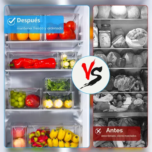 Miniatura 4 de KUMD Paquete de 10 contenedores organizadores transparentes para refrigerador con tapas, contenedores apilables para refrigerador, sin BPA