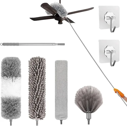 Miniatura 12 de Plumero de microfibra curvada retráctil lavable, plumero de microfibra con poste de extensión, plumero de plumas de microfibra, reutilizable