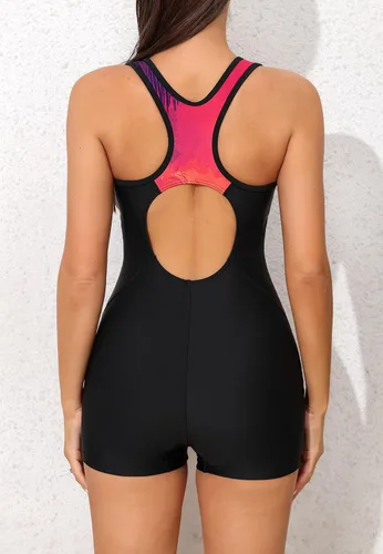 Miniatura 53 de beautyin - Traje de baño para mujer, traje de baño aeróbico y de competición de una pieza, estilo pantalón corto