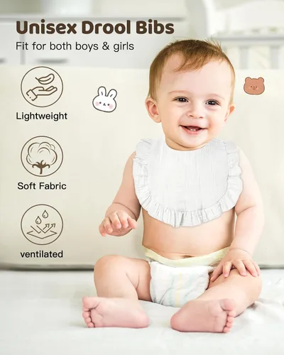 Miniatura 5 de Lictin Juego de 8 baberos de muselina para bebé - Baberos tipo bandana para babeo y dentición, de algodón unisex Blanco