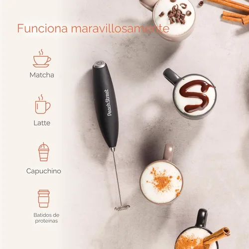 Miniatura 7 de Potente espumador de leche de mano, mini varita espumadora de leche, mezclador de bebidas de acero inoxidable con pilas, soporte para espumador