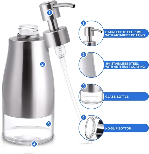 Miniatura 3 de Dispensador de Jabón LALA DOLCE con Cuerpo de Acero Inoxidable Cepillado y Acabado en Níquel, Revestimiento de Vidrio y Bomba de Mano