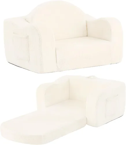 Miniatura 18 de Tiita Sillón Sofá para Niños, Sillas Sofá Cómodas Plegables para Niños Pequeños, Sofás de Felpa 2 en 1 Desplegables para Niños, Silla con Rosa