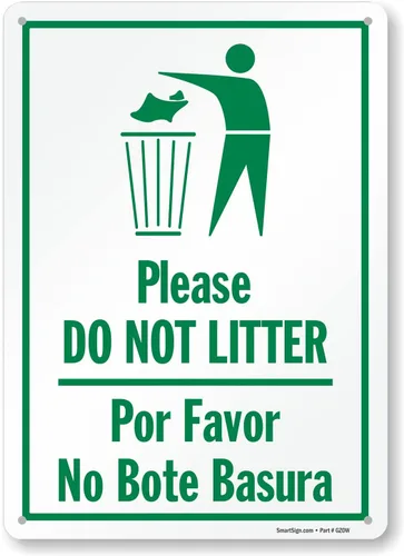 SmartSign Letrero de metal con texto en inglés "Please Do Not Litter, Por Favor No Bote Basura" de 14 x 10 pulgadas, aluminio laminado a prueba de