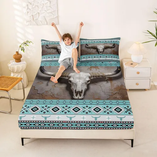 Miniatura 63 de Erosebridal Southwestern - Sábanas de cama bohemias aztecas, tamaño individual, sábanas hippie de cachemira, ropa de cama de estilo exótico, funda