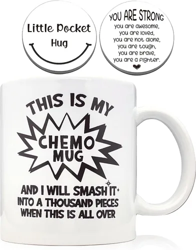 ZomefinKiu Taza de quimioterapia de 11 onzas de cerámica, inspiración, abrazo de bolsillo de quimioterapia, regalo para pacientes de quimioterapia,