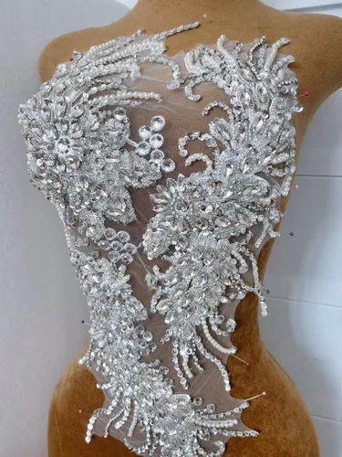 Miniatura 3 de Vestido de novia con cuentas a mano, parches para coser en apliques de encaje con diamantes de imitación, accesorios de cristales de bricolaje