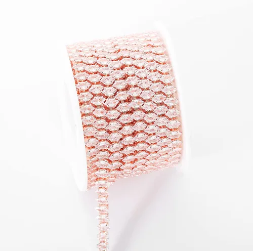 Miniatura 45 de 1 yarda de cadena estrecha de diamantes de imitación de zircón de cristal, adorno rectangular de cuentas para costura, manualidades, decoración