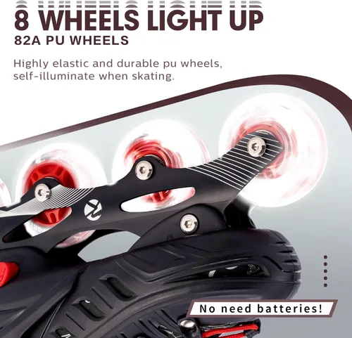 Miniatura 5 de Kuxuan skates Patines en línea ajustables para niños, jóvenes y adultos, patines iluminadores con ruedas iluminadas Rojo