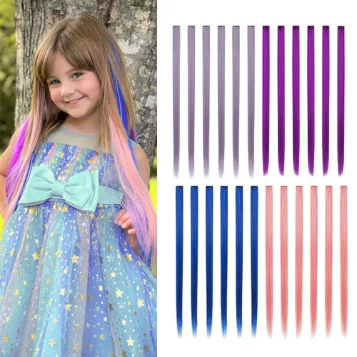 Miniatura 8 de Dreamlover Extensiones de cabello con brillantina para niñas, accesorios para el cabello para mujeres, 24 piezas