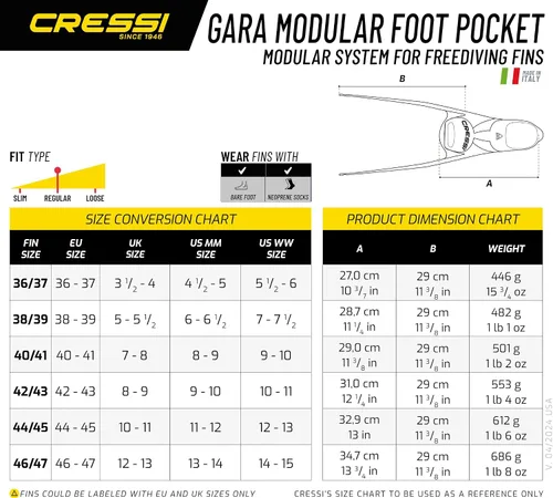 Miniatura 4 de Cressi Aletas largas de buceo gratis con sistema de cuchillas intercambiables - Gara Modular: Made in Italy