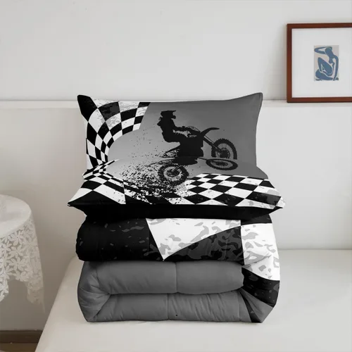 Miniatura 7 de Erosebridal Juego de ropa de cama de motocross para motociclista, tamaño matrimonial, juego de edredón para deportes extremos para niños
