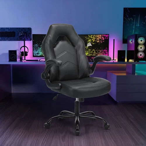 Miniatura 2 de OLIXIS Silla de escritorio para juegos de computadora, videojuego ergonómico con cómodo soporte lumbar y reposacabezas, piel sintética con brazos