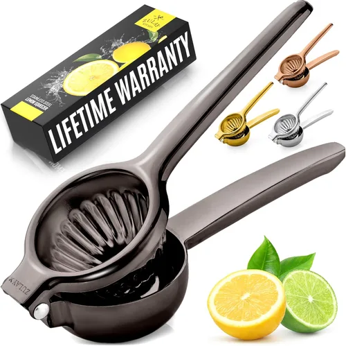 Miniatura 16 de Zulay Kitchen Exprimidor de limón de acero inoxidable, antideslizante, diseño ergonómico con cuenco exprimidor sólido y resistente, exprimidor negro