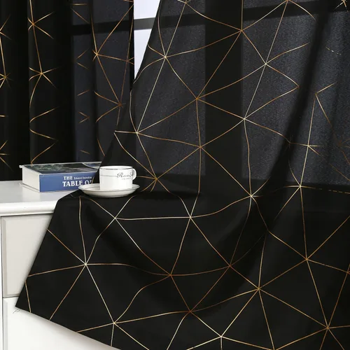 Miniatura 5 de Taisier Home Paneles de Cortinas de Ventana de Lino Dorado con Ojales Estampado de Lámina de Azulejos Geométricos Marroquíes Metálicos Cortinas