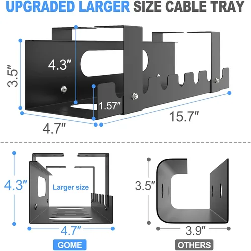 Miniatura 3 de Organizador de cables para debajo del escritorio, organizador de cables ajustable grande debajo de la mesa, organizador de cables para escritorio