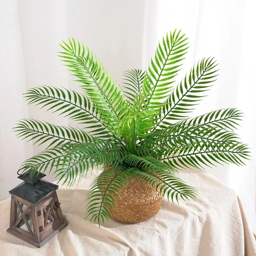 Miniatura 6 de CATTREE Planta artificial de palmera, plantas tropicales falsas con hojas de plástico de vegetación sintética, arbustos de helecho boston bushe