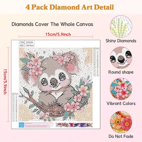 Miniatura 3 de Paquete de 4 kits de arte de diamantes para niños y adultos principiantes, kits de pintura de diamantes de dibujos animados 5D para niños, kits