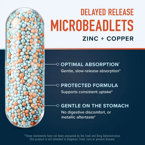 Miniatura 3 de Suplemento de zinc con microperlas con cobre para apoyo inmunológico Bisglicinato de zinc altamente absorbible y orrotato con 2 mg de cobre