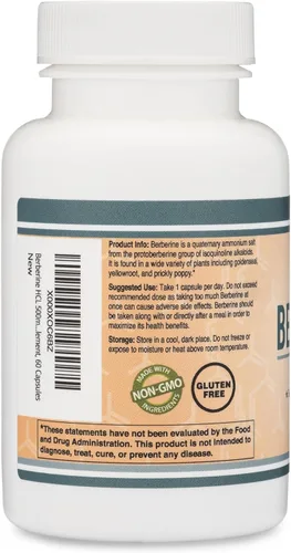 Miniatura 4 de Suplemento de berberina de 500 mg, alta pureza 97% HCl, 60 cápsulas (probado por terceros, sin OMG, sin gluten, apto para veganos) Activador AMPK